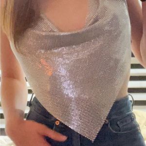 Silver cami attached with grey chains